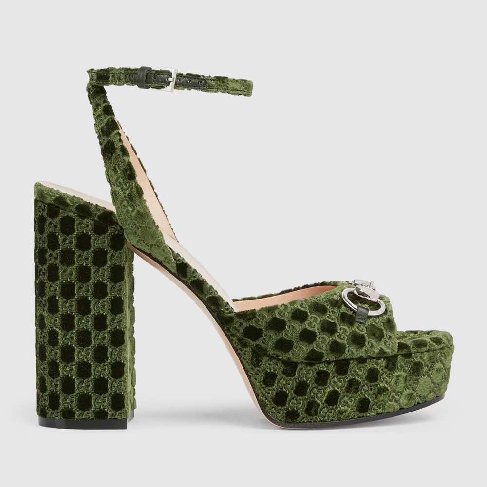 Gucci Olive Velvet Platform Heels